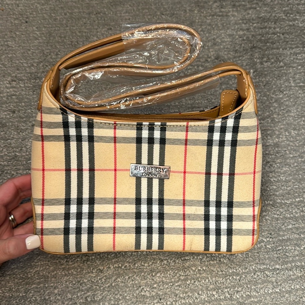 Designer tan plaid purse